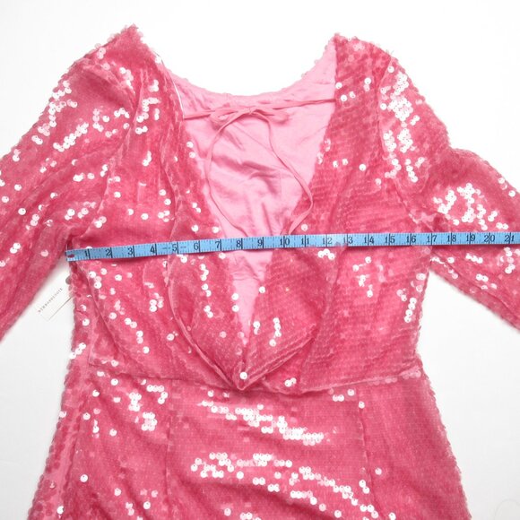 By Anthropologie Sequin Drape-Back Mini Dress Pink Size 12 - Picture 8 of 13